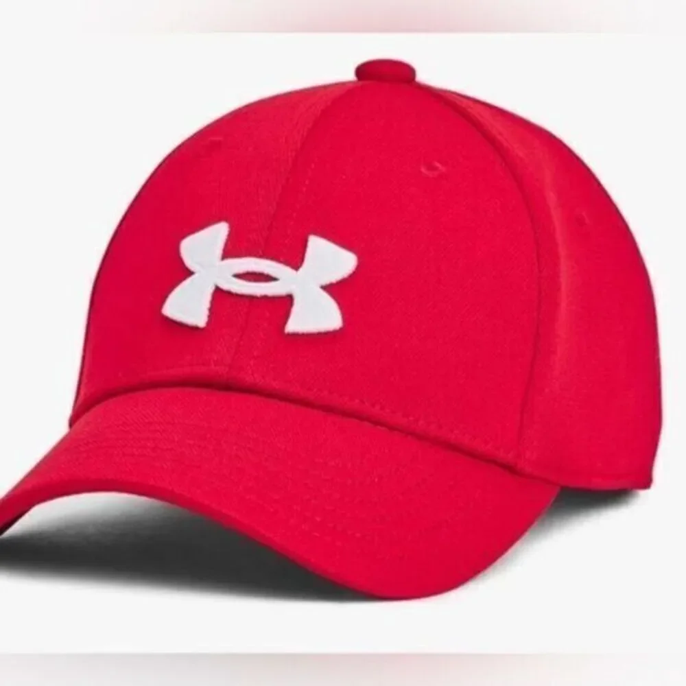 NWOT Under Armour Child Boys Red UA Logo Baseball Cap - Flex Fit Youth M/L